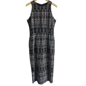 J.B.S. Ltd. Rayon + Flax Embroidered Sleeveless Maxi Dress Vintage Made in USA S
